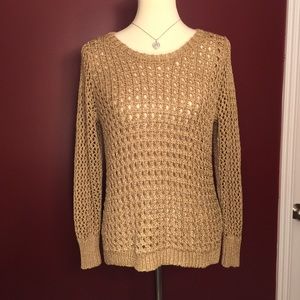 Lucky Brand Metallic Gold Crochet Sweater